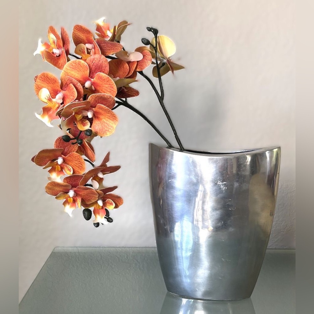 Realistic 24" Artificial Faux Phalaenopsis Moth Burnt Orange Orchid Stem New